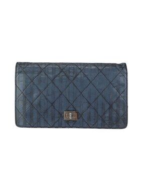 Chanel Quilted Navy Silver Leather Wallet